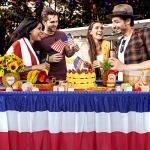 3 Pack 4th of July Plastic Table Skirts Decorations, Red White and Blue Patriotic Disposable Table Skirts, Fourth of July Table Party Decorations for Independence Memorial Veterans Day, 2.4 x 14 Ft