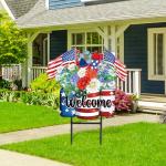 JarThenaAMCS Patriotic Flower Metal Garden Stakes 4th of July American Flag Floral Vase Decorative Lawn Sign Welcome Yard Sign for Independence Day Home Outside Decor