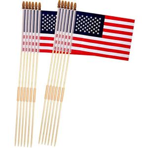 12 Pack 8x12 Inch American Flags on Stick, American Flags for Outside, USA Stick Flag with Handheld and Grounded Multi-Purpose Flagpole, Memorial Day, 4th of July Decorations, Veterans Day, Patriotic Decorations