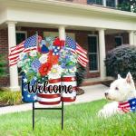 JarThenaAMCS Patriotic Flower Metal Garden Stakes 4th of July American Flag Floral Vase Decorative Lawn Sign Welcome Yard Sign for Independence Day Home Outside Decor