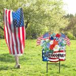 JarThenaAMCS Patriotic Flower Metal Garden Stakes 4th of July American Flag Floral Vase Decorative Lawn Sign Welcome Yard Sign for Independence Day Home Outside Decor