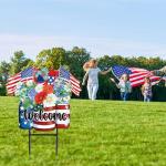 JarThenaAMCS Patriotic Flower Metal Garden Stakes 4th of July American Flag Floral Vase Decorative Lawn Sign Welcome Yard Sign for Independence Day Home Outside Decor