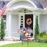 JarThenaAMCS Patriotic Flower Metal Garden Stakes 4th of July American Flag Floral Vase Decorative Lawn Sign Welcome Yard Sign for Independence Day Home Outside Decor