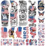 CHARLENT 4th of July Temporary Tattoos Full & Half Arm - American Flag Tattoos for Kids Women Men Fourth of July Party Decorations and USA Party Favors,Independence Day Party Supplies