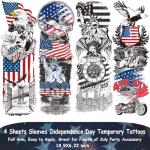 CHARLENT 4th of July Temporary Tattoos Full & Half Arm - American Flag Tattoos for Kids Women Men Fourth of July Party Decorations and USA Party Favors,Independence Day Party Supplies