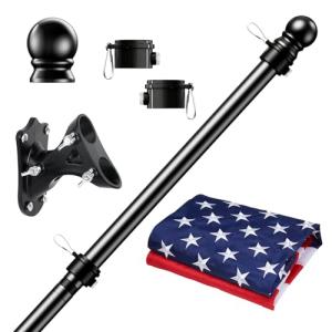 PHITRIC Flag Pole Kit with 3x5 American Flag for House Outside, Stainless Steel Rustproof Flagpole Holder for 3x5 Sports Fan Outdoor Flags for Outside House (Black)