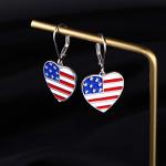 S925 Sterling Silver Heart Dangle Drop Flag Patriotic of the United States Earrings for Women Independence Day Gift