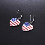 S925 Sterling Silver Heart Dangle Drop Flag Patriotic of the United States Earrings for Women Independence Day Gift
