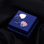 S925 Sterling Silver Heart Dangle Drop Flag Patriotic of the United States Earrings for Women Independence Day Gift