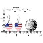 S925 Sterling Silver Heart Dangle Drop Flag Patriotic of the United States Earrings for Women Independence Day Gift