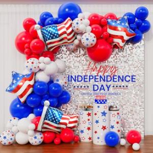 OOPAT DIY Independence Day Balloon Arch kit 138pcs for 4th of July America Patriotic Red White Blue Memorial Day USA Party Backdrop Decoration (Red White Blue)