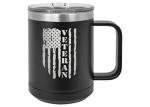 Rogue River Tactical USA Tattered American Flag Veteran Heavy Duty Stainless Steel Black Coffee Mug Tumbler With Lid Novelty Cup Great Gift Idea