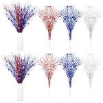 Giegxin 16 Pack Christmas Artificial Glitter Berry Stem, 17 Inches Fall and Thanksgiving Floral Picks Branches for Vase Centerpieces Labor Day Decor Holiday Ornaments(Red, Blue, White)