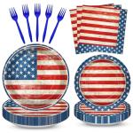 100 Pcs American Flag Party Supplies Set, Serves 25 – Disposable Patriotic Paper Plates, Napkins, and Forks, USA Flag-Themed Tableware for 4th of July, Memorial Day, Veterans Day, Independence Day BBQ