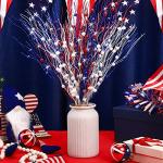 Giegxin 16 Pack Christmas Artificial Glitter Berry Stem, 17 Inches Fall and Thanksgiving Floral Picks Branches for Vase Centerpieces Labor Day Decor Holiday Ornaments(Red, Blue, White)