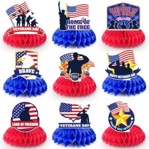 Veterans Day Decorations Honeycomb Centerpieces 9 Pcs Happy Veterans Day Honeycomb Centerpieces Thank You Veterans Honeycomb Centerpieces Veterans Day Party Honeycomb for Happy Veterans Party Supplies
