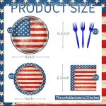 100 Pcs American Flag Party Supplies Set, Serves 25 – Disposable Patriotic Paper Plates, Napkins, and Forks, USA Flag-Themed Tableware for 4th of July, Memorial Day, Veterans Day, Independence Day BBQ