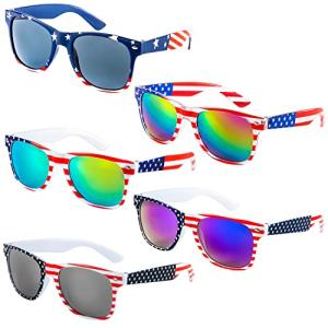 Sofier 4th of July Accessories 5 pairs USA American Flag Sunglasses Patriotic Party Favors Fourth of July Accessories Red White and Blue Sunglasses for Women Men Classic Retro