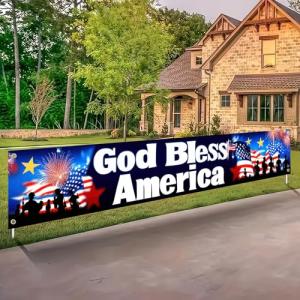 BlissYard God Bless America Banner 118 x 20 inch 4th of July Decorations Outdoor National Independence Day Yard Sign Party Supplies Patriotic Hanging Decor Porch Balcony Backyard Lawn Garden