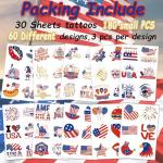 4th of July Tattoos for Kids - 180Pcs Fourth of July Tattoos Temporary Individual, USA American Flag Patriotic Red White and Blue Independence/Memorial/Labor Day Decorations Accessories Party Supplies