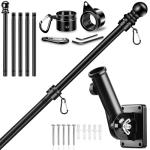 6 FT Flag Pole Kit with Mutil-Position Adjustable Bracket & Spinning Flagpole Rings, 1" Thicken Stainless Steel Metal Flag Poles for 3x5 Flag Outside House Wall Post Mount (6 FT, w/180° Black Bracket)