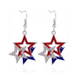 4th of July Earrings for Women Patriotic American Flag Earrings USA Dangle Earrings Red White Blue American Flag Dangle Earring Patriotic Independence Day Earring (A)