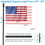 6 FT Flag Pole Kit with Mutil-Position Adjustable Bracket & Spinning Flagpole Rings, 1" Thicken Stainless Steel Metal Flag Poles for 3x5 Flag Outside House Wall Post Mount (6 FT, w/180° Black Bracket)