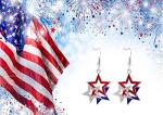 4th of July Earrings for Women Patriotic American Flag Earrings USA Dangle Earrings Red White Blue American Flag Dangle Earring Patriotic Independence Day Earring (A)