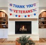 JKQ Blue Red Glitter Thank You Veterans Banner Happy Veterans Day Garland Banner Land of the Free Because of the Brave Honoring All Who Served America Patriotic Party Fireplace Mantle Wall