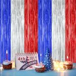 2 Pack 4th of July Party Supplies, 3.28 FT x 7.05 FT 4th of July Tinsel Backdrop, Blue Silver Red Color Fringe Curtains Streamer Backdrop, 4th of July Photo Backdrop Party Decorations