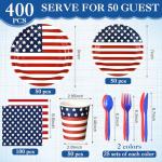 Sunnychicc 400 Pcs American Flag Patriotic Party Supplies Red White Blue Disposable Paper Plates Napkins and Cups Veterans Election Tableware for Independence 4th of July Labor Memorial Day(Stylish)