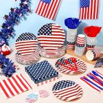 Sunnychicc 400 Pcs American Flag Patriotic Party Supplies Red White Blue Disposable Paper Plates Napkins and Cups Veterans Election Tableware for Independence 4th of July Labor Memorial Day(Stylish)