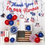 Veterans Day Decorations Banner Set Include DIY 1pc Thank You To Our Heroes Banner and 12pcs Patriotic Theme Thank You Veterans Hanging Swirls for Patriotic Supplies Decor
