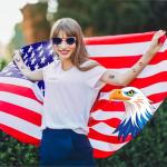 JEROKUMI American Flag Costume Cape, 4th of July USA Flag Costume with Sunglasses Temporary Tattoo Stickers, USA Patriotic Eagle Flag Cloak for Adult Women Men Patriotic Party