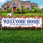 118 x 19. 7 Inch Veterans Day Large Welcome Banner Sign Decor with LED Army Yard Sign Outdoor Family Patriotic Military Army Homecoming Return Backdrop 2 Battery String Light 30 Plastic Clip, No Poles