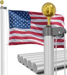 20FT Residential Flag Pole Kit,14-Gauge Aluminum,Thick Heavy Duty in Ground Flagpoles for Outside House with USA Flag, Gold Topper Ball,Aluminum Clips (Silver)