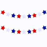 FAZHBARY 2 Pack Felt Star Garland Red White Blue Star Banner Patriotic Fourth of July Decorations Independence Day Decor