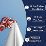 20FT Residential Flag Pole Kit,14-Gauge Aluminum,Thick Heavy Duty in Ground Flagpoles for Outside House with USA Flag, Gold Topper Ball,Aluminum Clips (Silver)