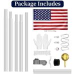 20FT Residential Flag Pole Kit,14-Gauge Aluminum,Thick Heavy Duty in Ground Flagpoles for Outside House with USA Flag, Gold Topper Ball,Aluminum Clips (Silver)
