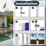 20FT Residential Flag Pole Kit,14-Gauge Aluminum,Thick Heavy Duty in Ground Flagpoles for Outside House with USA Flag, Gold Topper Ball,Aluminum Clips (Silver)
