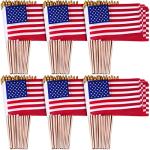 Tegeme 100 Pack of Small American Flags on Sticks, 8 x 12 Inch Mini Handheld US Flags Stick with Solid Wooden Pole Safety Spear Tip for Yard, Memorial Day, 4th of July, Independence Day Decorations