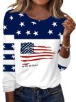 TCOT Women Shirts and Blouses Soft Crew Neck Long Sleeve Comfy Loose Casual Fall Tops American Flag Tee M