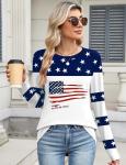 TCOT Women Shirts and Blouses Soft Crew Neck Long Sleeve Comfy Loose Casual Fall Tops American Flag Tee M