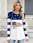 TCOT Women Shirts and Blouses Soft Crew Neck Long Sleeve Comfy Loose Casual Fall Tops American Flag Tee M