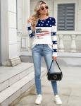 TCOT Women Shirts and Blouses Soft Crew Neck Long Sleeve Comfy Loose Casual Fall Tops American Flag Tee M