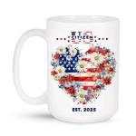 US Citizenship EST.2025 White Mug 15oz, Double-Sided USA Flag And Flower Design Coffee Cup, Gift For New Citizen, Citizenship Celebration Coffee Mug, Patriotic Cup, Gifts For Men Women