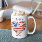 US Citizenship EST.2025 White Mug 15oz, Double-Sided USA Flag And Flower Design Coffee Cup, Gift For New Citizen, Citizenship Celebration Coffee Mug, Patriotic Cup, Gifts For Men Women