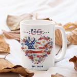 US Citizenship EST.2025 White Mug 15oz, Double-Sided USA Flag And Flower Design Coffee Cup, Gift For New Citizen, Citizenship Celebration Coffee Mug, Patriotic Cup, Gifts For Men Women