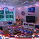 JMEXSUSS 4th of July Decorations 100 LED String Lights Indoor, 33ft Red White and Blue Lights Plug-in, 8 Modes Patriotic 4th of July Lights for Indoor Outdoor Independence Day American Flag Holiday
