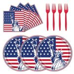 EVYIENEN 75Pcs 4th of July Plates and Napkins Party Supplies,7 Inch American Flag Patriotic Paper Plates and 6.5 Inch Napkins with 6.3 Inch Forks Disposable Tableware Set